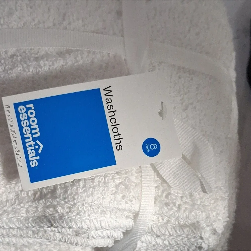 Room Essentials 6 Pack White Cotton Washcloths 12x12 Textured OEKO-TEX